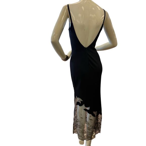 VTG Y2K 90s CACHE BLK Whimsygoth Maxi Dress Sheer Mesh Embroidered Floral Formal - Picture 6 of 6